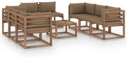 9 pcs conjunto lounge p/ jardim c/ almofadões cinza-acastanhado