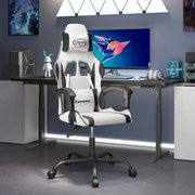 vidaXL Cadeira gaming couro artificial branco e preto