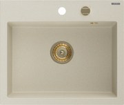 Mexen Oscar lava-louça de granito de 1 bacia 580 x 490 mm, bege, sifão dourado - 6519581000-69-G