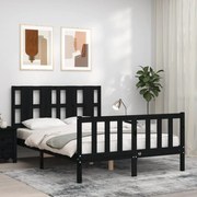 Estrutura de cama com cabeceira 140x190 cm madeira maciça preto