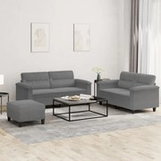 3 pcs conj. sofás c/ almofadões tecido microfibra cinza-escuro