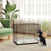 Gaiola para cães, gaiola de transporte dobrável com 2 portas, tabuleiro removível e almofada lavável, 75 x 48,5 x 53 cm, preta