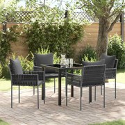 vidaXL Conjunto de Jantar de Jardim 5 Peças com Almofadas e Cadeiras de Poli Ratan Preto