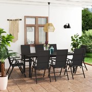 9 pcs conjunto de jantar para jardim preto