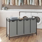 Cesto para roupa suja 4 compartimentos 140 L com prateleira 116 x 33 x 72 cm  Preto + cinzento