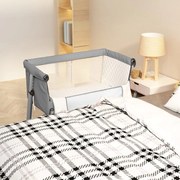 vidaXL Cama de bebé com colchão tecido de linho cinzento-claro