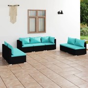 7 pcs conjunto lounge de jardim c/ almofadões vime PE preto