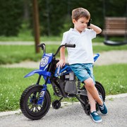 Moto elétrica para crianças, moto de motocross para crianças dos 3 aos 6 anos, 2 motores, 12 V, velocidade máxima de 5 km/h, 107 x 56 x 70 cm, azul