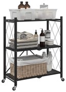 vidaXL Prateleira de armazenamento com rodas preta 71x34x88 cm aço