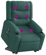 vidaXL Poltrona reclinável elevatória de massagens tecido verde-escuro