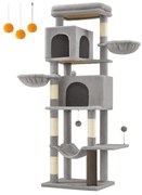 Árvore para gatos grande com várias plataformas e cabines | FEANDREA | 69 x 43 x 178 cm | cinzento-pombo | PCT182G01.