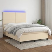 vidaXL Cama box spring c/ colchão e LED 140x200 cm tecido cor creme