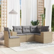 vidaXL 5 pcs conjunto de sofás p/ jardim com almofadões vime PE bege