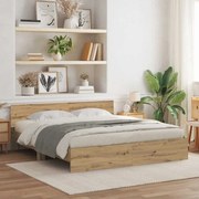 vidaXL Cama com cabeceira de carvalho artesanal – 180 x 200 cm, feita de madeira engineered.