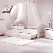 Cama infantil  dupla Luk 160x80 gato branca - colchão e estrado incluído