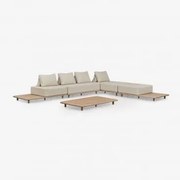 Conjunto De Jardim Com Sofá Chaise Longue Modular De 4 Peças Com Mesa Lateral E Mesa De Centro 160x95 Cm Em Acácia Portet Marrom Acácia Claro - Sklum