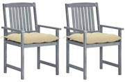 vidaXL Cadeiras de jardim com almofadões 2 pcs acácia maciça cinza