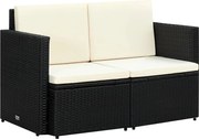 vidaXL Sofá de jardim 2 lugares com almofadões vime PE preto