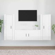 3 pcs conjunto móveis de TV madeira processada branco brilhante