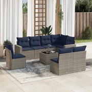 vidaXL 9 pcs conjunto sofás p/ jardim c/ almofadões vime PE cinzento