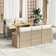 vidaXL 6 pcs conjunto de sofás p/ jardim com almofadões vime PE bege