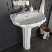 vidaXL Lavatório com coluna cerâmica branco 580x510x200 mm