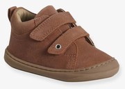 Botinhas em pele suave, com barra autoaderente, para bebé, especial primeiros passos ocre