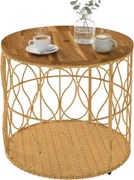 Outsunny Mesa auxiliar Ø50 cm resistente às intempéries Mesa de jardim com aparência de rattan Tampo em madeira de acácia pés ajustáveis Teca | Aosom Portugal