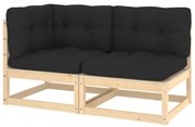 2 pcs conjunto lounge de jardim com almofadões pinho maciço