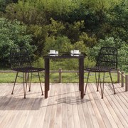 3 pcs conjunto de jantar para jardim vime PE preto