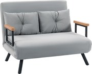 HOMCOM Sofá Cama Sofá Convertível em Cama de 2 Lugares Dobrável com Encosto Ajustável em 5 Níveis e 2 Almofadas 102x73x81 cm Cinza Claro | Aosom Portugal