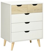 HOMCOM Cómodas Quarto Cómoda Branca 5 Gavetas e Pés Elevados Moderno Anti-Tombo 60x40x77,5cm Madeira | Aosom Portugal