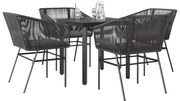 vidaXL Conjunto de jantar jardim 5 peças almofadas vidro vime PE preto
