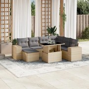 vidaXL 8 pcs conjunto de sofás p/ jardim com almofadões vime PE bege