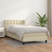 Cama com molas/colchão 90x200 cm couro artificial cor creme