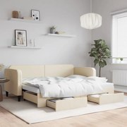 vidaXL Sofá-cama com gavetão e gavetas 80x200 cm tecido cor creme