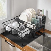 Escorredor de louça com tapete de silicone e ralo (31-56) x 42 x 20 cm preto