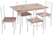 HOMCOM Conjunto Refeição 5 Peças Mesa 4 Cadeiras Estrutura Aço Design Moderno para Sala de Jantar 110x70x75 cm Madeira Branco | Aosom Portugal