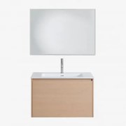 Conjunto De Móvel De Casa De Banho Suspenso 80x50 Cm Em Madeira Com Lavatório Integrado Jacob Madeira Natural & Led Retangular - Sklum