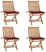 vidaXL Cadeiras de jardim dobráveis c/ almofadões 4 pcs teca maciça