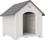 PawHut Casota para Cães de Exterior Casa para Cães Grandes em Plástico com 2 Janelas Base Elevada Estacas Cinzento | Aosom Portugal