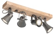 Foco rústico preto com madeira 4-luzes ajustável - Jelle