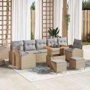 vidaXL Conjunto de Sofá de Jardim com 10 Peças, Almofadas Bege em Rattan Polipropileno e Acácia.