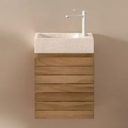 Conjunto De Móvel De Casa De Banho Suspenso 40x20 Cm Em Madeira De Teca Com Lavatório Integrado Em Cimento Napier Madeira De Teca & Sem - Sklum