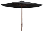 vidaXL Guarda-sol de exterior c/ poste de madeira 350 cm preto