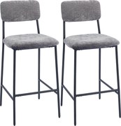 HOMCOM Conjunto com 2 banquetas de bar em tecido chenille, bancos de bar estofados, assento largo, encosto alto, 45,5x48x101cm, cinza | Aosom Portugal