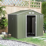 Abrigo de Jardim Exterior Abrigo e Jardim Metálico para Armazenamento de Ferramentas com Base Incluída e 4 Janelas 5,2 m² 277x195x192cm Verde Claro