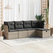 vidaXL 5 pcs conjunto sofás de jardim c/ almofadões vime PE cinzento