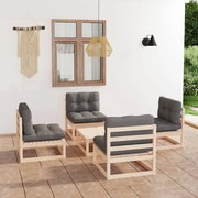 5 pcs conjunto lounge de jardim c/ almofadões pinho maciço