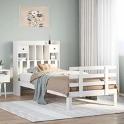 vidaXL Cama com estante sem colchão 100x200 cm pinho maciço branco